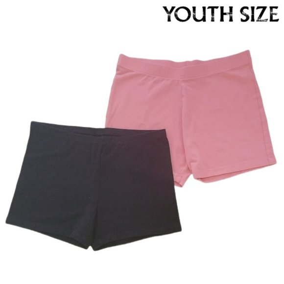 ❤2/$12❤ Girls Shorts Set (Bike, cartwheel, dance) Black & Coral - EUC - Picture 1 of 4